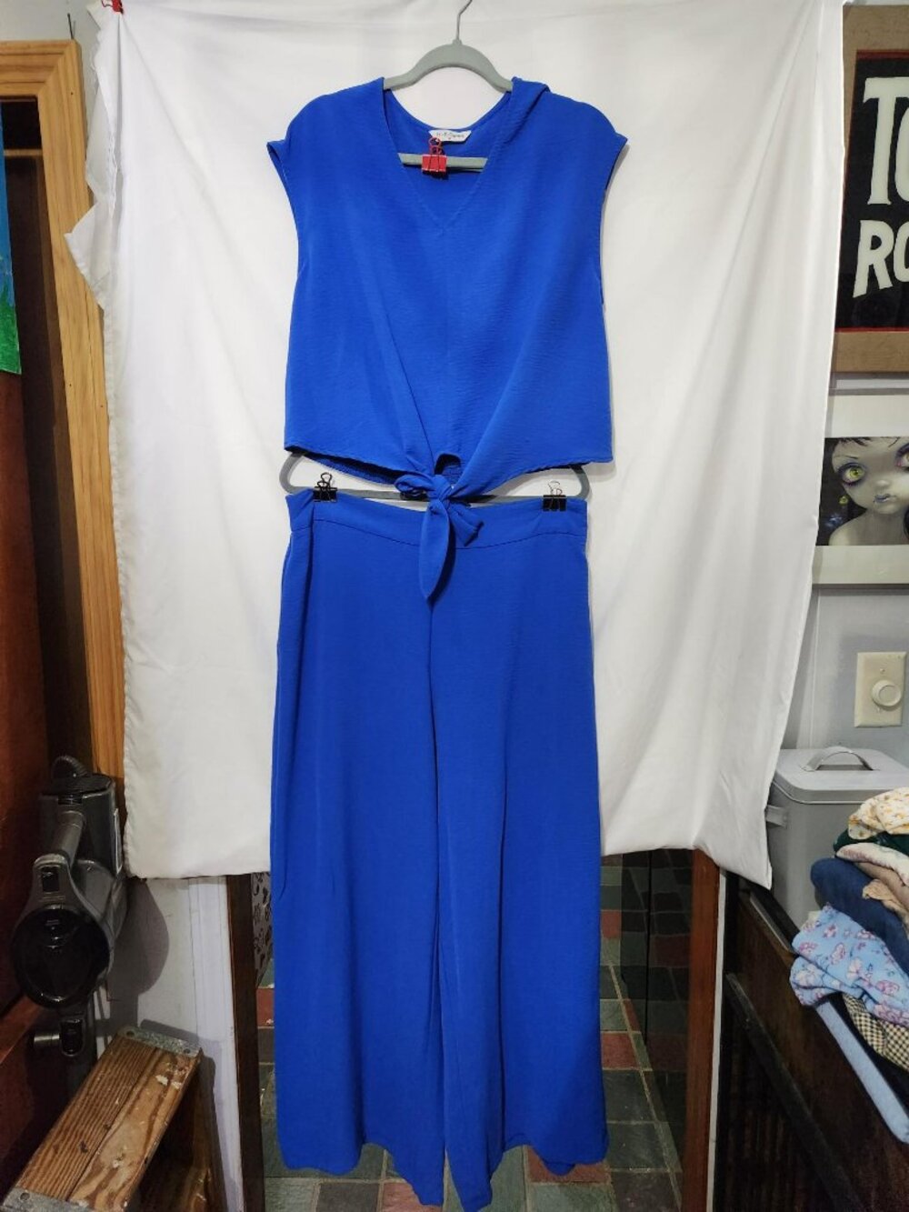 PrettyGarden XL Cobalt Blue 2 Piece Set Wide Leg Pants Matching Outfit
